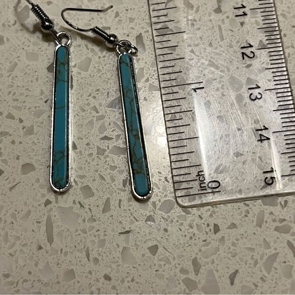 Bohemian Vintage Western style minimalistic fake Turquoise Dangle Earrings - Picture 4 of 6